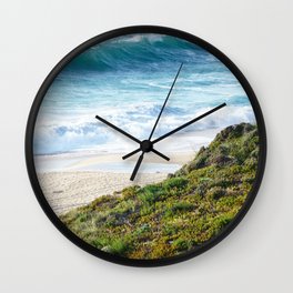 Blissful beach at the beautiful azure ocean of sunny Portugal | Colorful photo blue and green.  Wall Clock