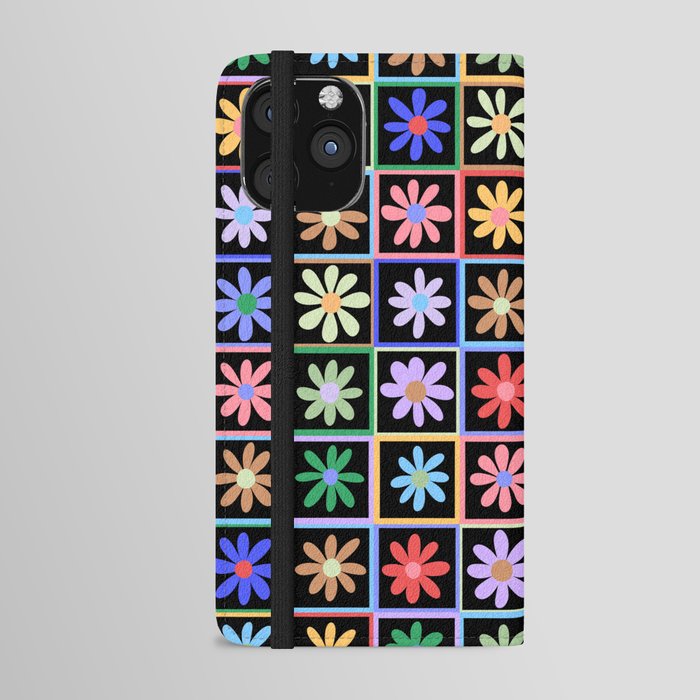 Checkered Flowers in Black  iPhone Wallet Case