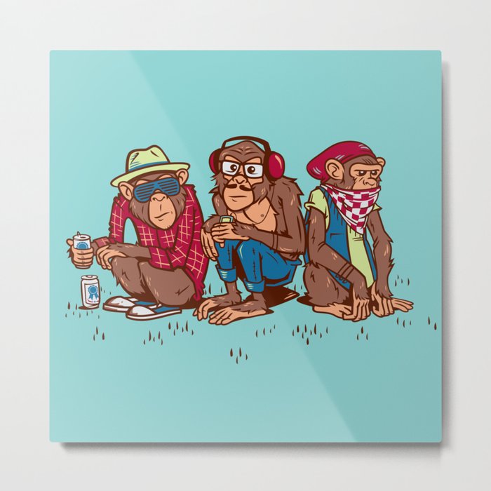 Three Wise Hipster Monkeys Metal Print