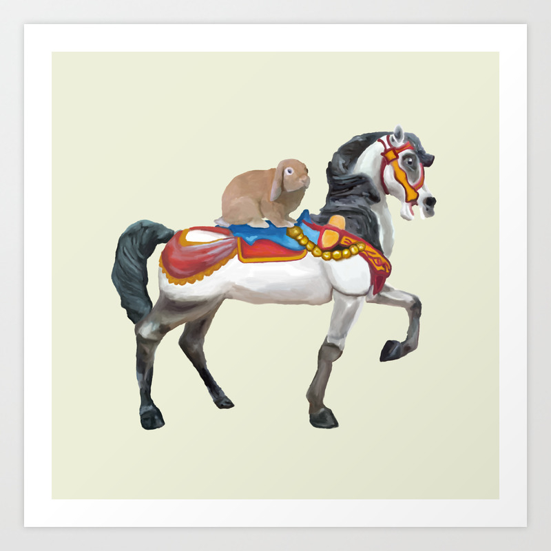 Bunny Riding A Carousel Horse Art Print By Wrightbrained Society6