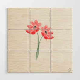 Red Blooms Wood Wall Art