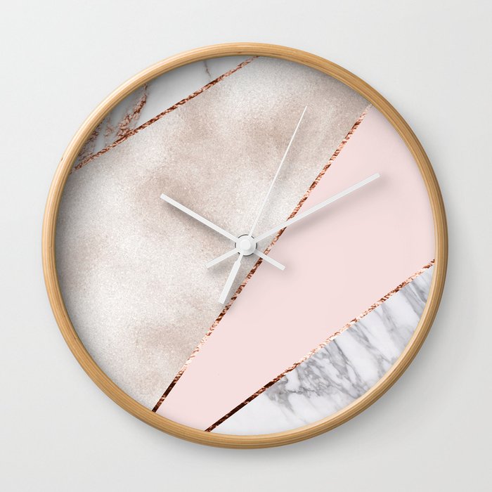 Spliced mixed rose gold marble Wall Clock
