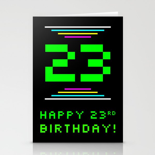 23rd Birthday - Nerdy Geeky Pixelated 8-Bit Computing Graphics Inspired Look Stationery Cards