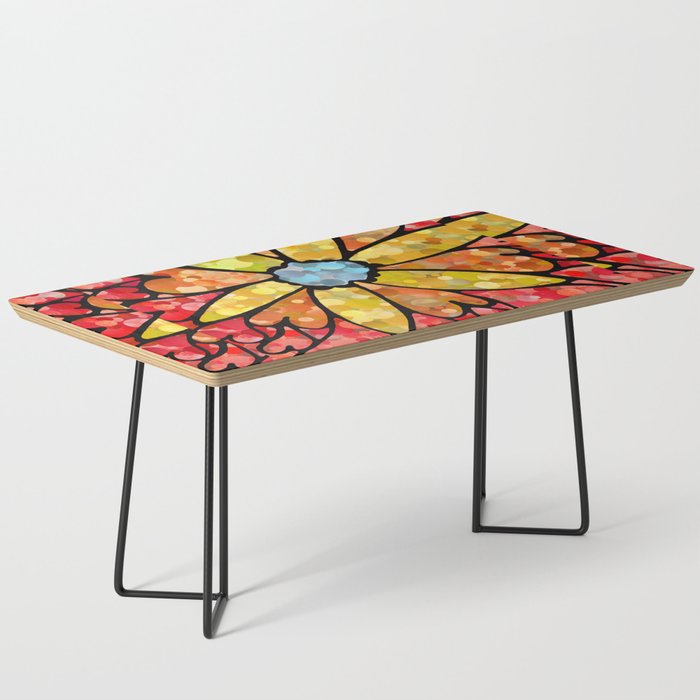 Love In Bloom - Bright Colorful Red And Yellow Flower Hearts Coffee Table