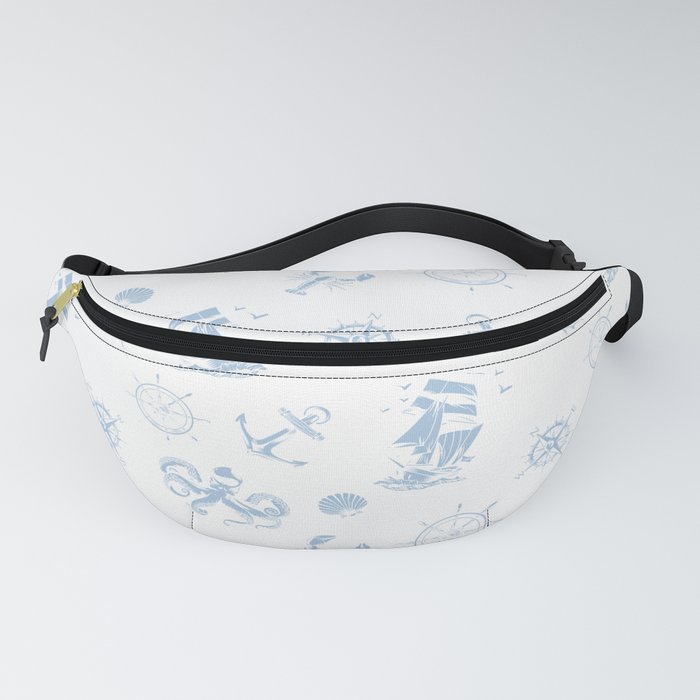 Pale Blue Silhouettes Of Vintage Nautical Pattern Fanny Pack