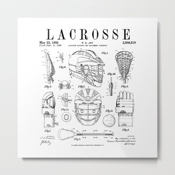 Lacrosse Player Equipment Vintage Patent Drawing Print Metal Print