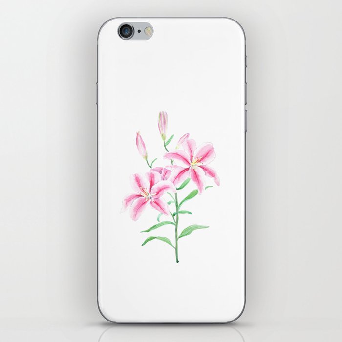 pink lily flower watercolor iPhone Skin