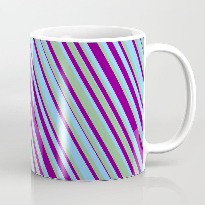Purple, Light Sky Blue & Dark Sea Green Colored Lined/Striped Pattern Coffee Mug