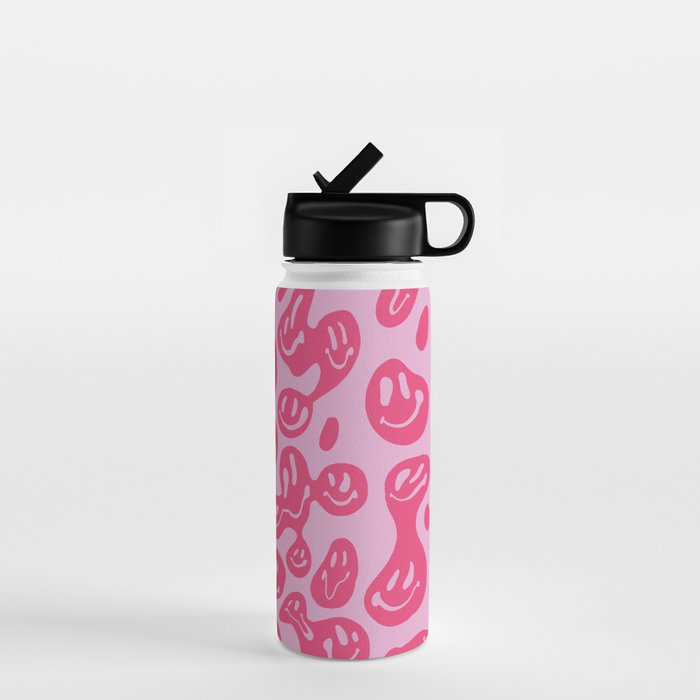 Hot Pink Dripping Smiley Water Bottle by artbylamia