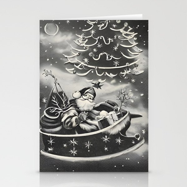 Creepy Christmas, Retro Santa in Space  Stationery Cards