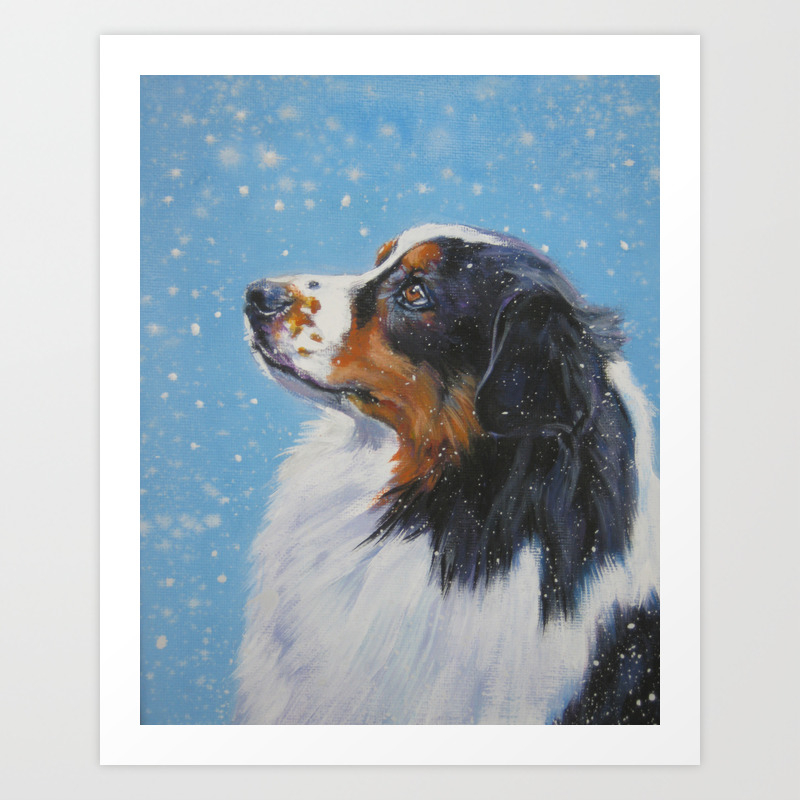 Australian Shepherd Dog Portrait Fine Art Painting By L A Shepard