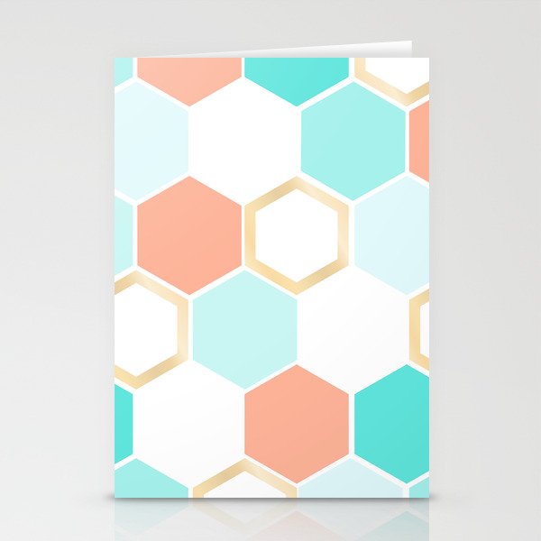 honeycomb coral & blue Stationery Cards