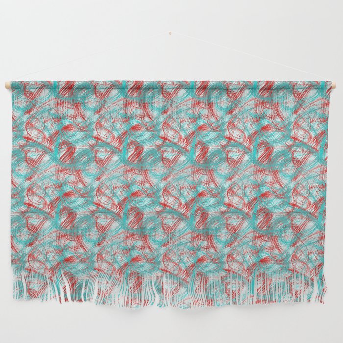 Abstract red and turquoise brush strokes Wall Hanging