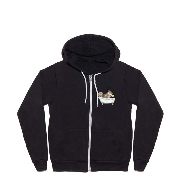 Squirrel taking bath watercolor Full Zip Hoodie