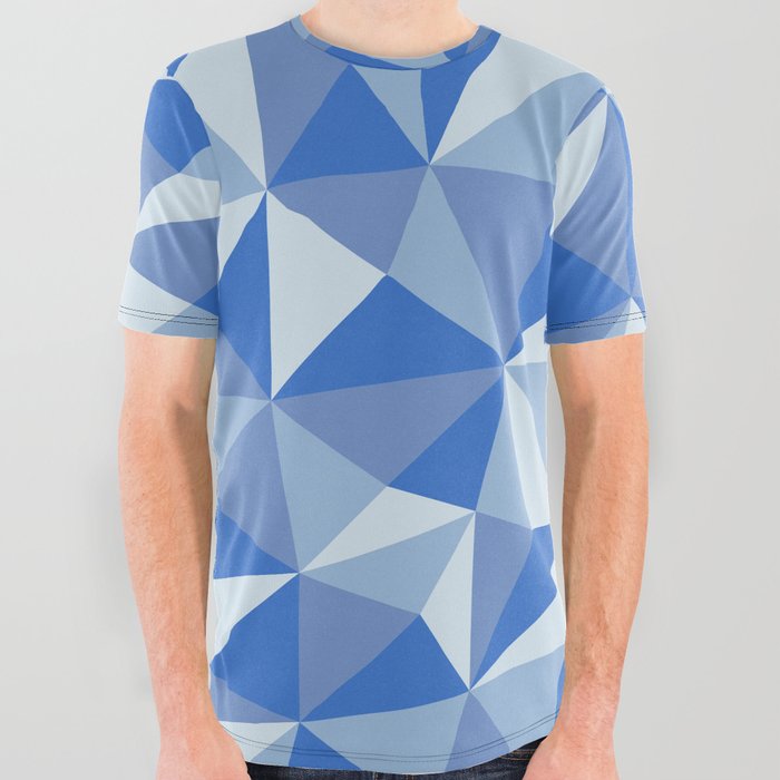 Blue Triangle Pattern All Over Graphic Tee