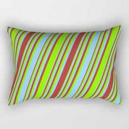 [ Thumbnail: Light Sky Blue, Brown, and Green Colored Striped/Lined Pattern Rectangular Pillow ]