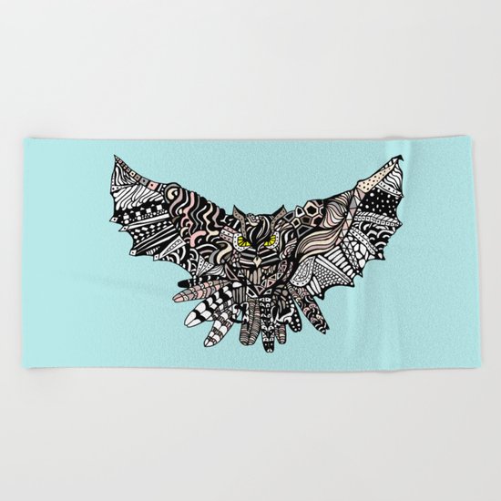Dragon Owl (Color) Beach Towel