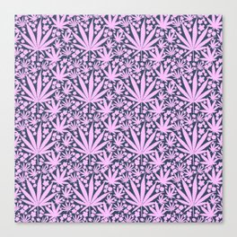 70’s Style Pastel Pink Cannabis And Flowers On Navy  Canvas Print