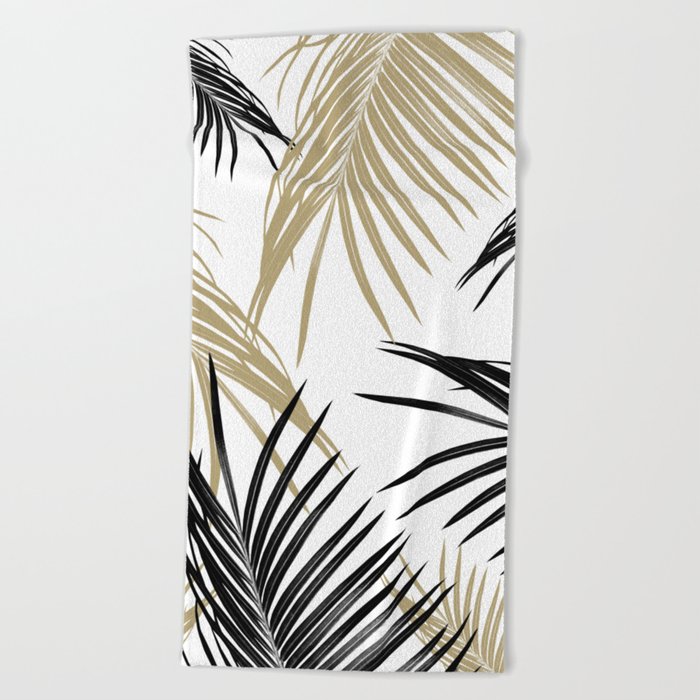 Gold Black Palm Leaves Dream #1 #tropical #decor #art #society6 Beach Towel