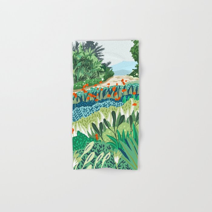 Solo Walk, Nature Jungle Forest Tropical Colorful Vibrant Bortanical Illustration Painting Hand & Bath Towel