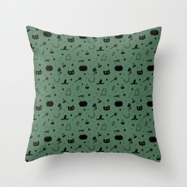 Witchy Pattern -Green Throw Pillow
