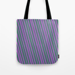 [ Thumbnail: Sea Green and Orchid Colored Stripes/Lines Pattern Tote Bag ]