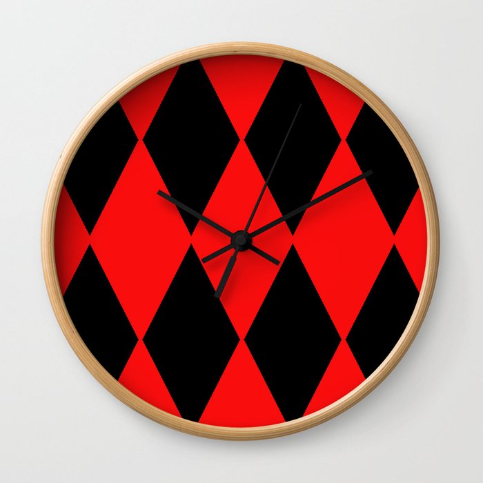 LARGE RED AND BLACK  HARLEQUIN DIAMOND PATTERN Wall Clock
