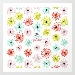 The Earth Laughs in Flowers | Daisy Pattern & Lettered Quote | Spring Crush | Art Print