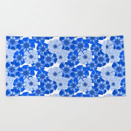azul blue and white poppy floral arrangements Beach Towel