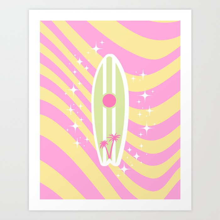 Pink Surfboard, Beach Art, Tropical Vibes, Preppy, Preppy aesthetic, Pink Art Print