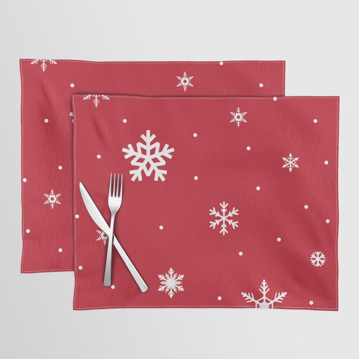 Red Christmas Vibes Pattern Snow Flakes Placemat