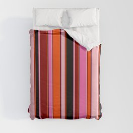 [ Thumbnail: Eye-catching Hot Pink, Black, Red, Dark Red, and Pink Colored Stripes/Lines Pattern Duvet Cover ]