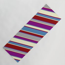 [ Thumbnail: Colorful Purple, Blue, Dark Grey, Light Yellow, and Dark Red Colored Striped/Lined Pattern Yoga Mat ]