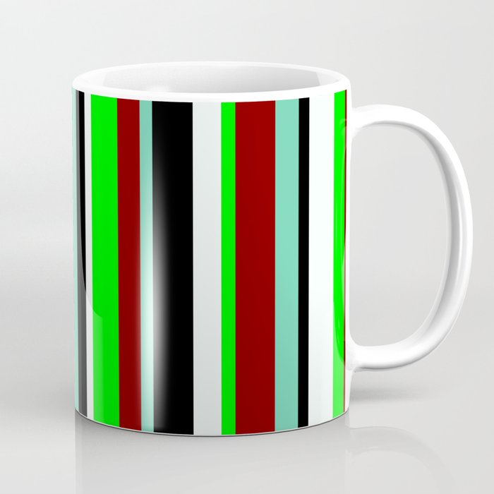 Eyecatching Aquamarine, Maroon, Lime, Mint Cream & Black Colored Lined/Striped Pattern Coffee Mug