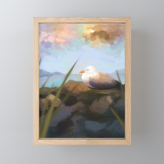 Sunset Seagull Framed Mini Art Print