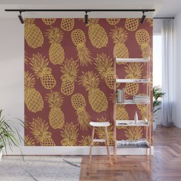 Fresh Pineapples Maroon & Yellow Wall Mural