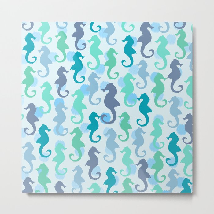 Seahorses and Bubbles (ocean tones) Metal Print
