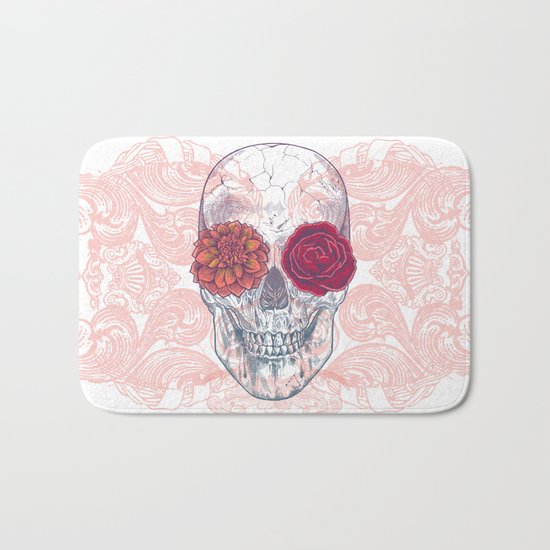Double Flowers Skull Bath Mat