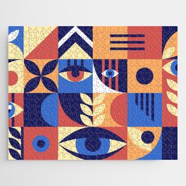Bauhaus geometric abstract elements with eyes and simple forms. Modern style shapes, minimalistic retro design. Hipster 20s trend collage, illustration.  Jigsaw Puzzle