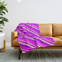 [ Thumbnail: Tan, Dark Violet & Fuchsia Colored Lines Pattern Throw Blanket ]