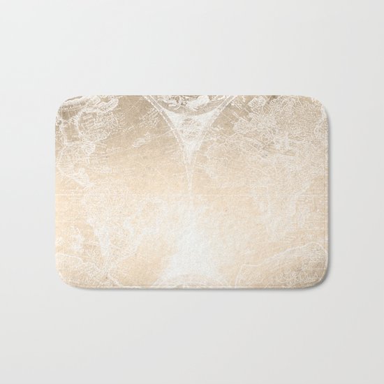 Antique World Map White Gold Bath Mat