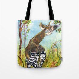 Embroidered Okapi - Giraffe, not Zebra! Animal Art Watercolor Tote Bag