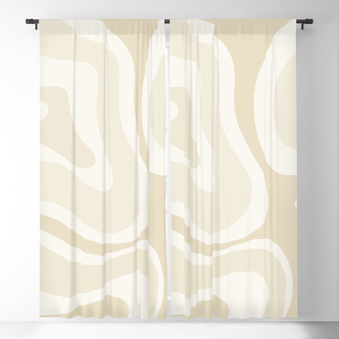 Modern Retro Liquid Swirl Abstract in Light Linen Beige Blackout Curtain