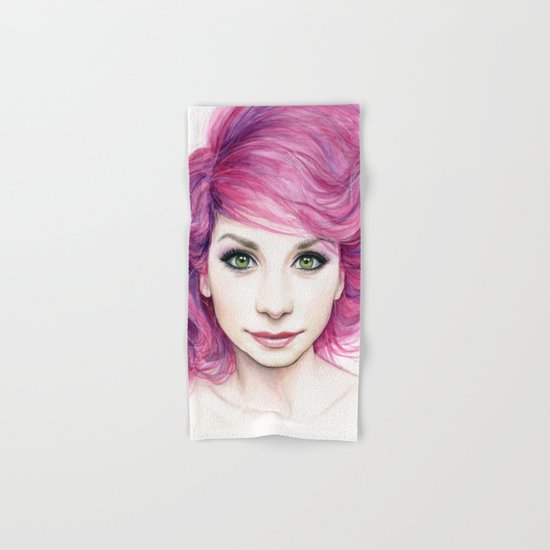 Pink Hair Girl Hand & Bath Towel