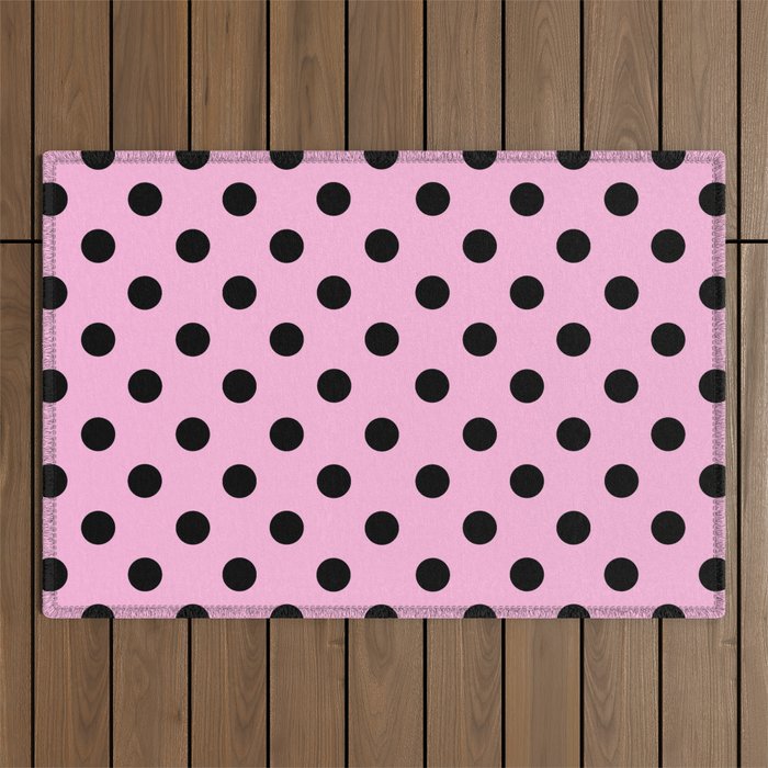 Polka Dots (Black & Pink Pattern) Outdoor Rug