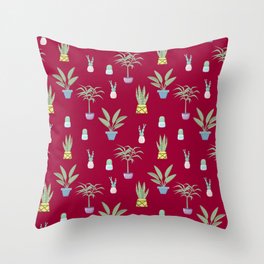 Houseplants on red  Throw Pillow