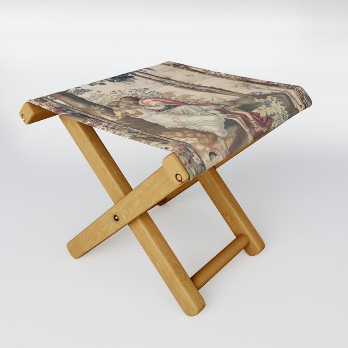Antique 17th Century 'Apollo Spying on Mars and Venus' Tapestry Folding Stool
