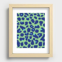 Leopard Spots, Cheetah Print, Blue, Turquoise, Fresh Green, Brush Strokes Recessed Framed Print