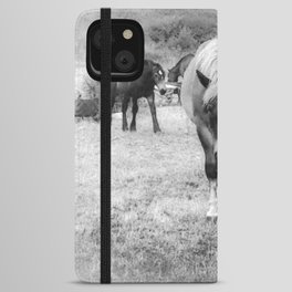 Misty vintage monochrome horses on the field pixel art iPhone Wallet Case