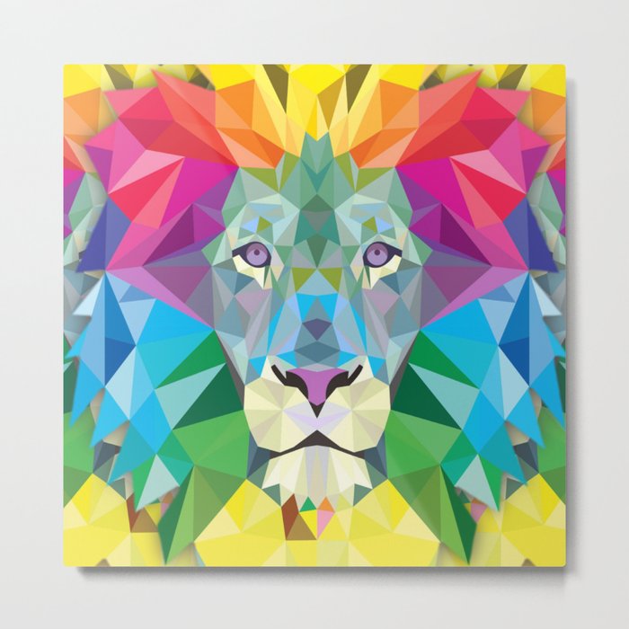 Geometric Rainbow Lion Metal Print
